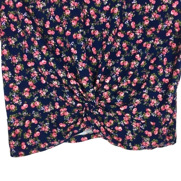 GAZE Crop Top Floral Roses Twist Front Shirt Sleeve T Shirt Fitted Size Large - Picture 3 of 8